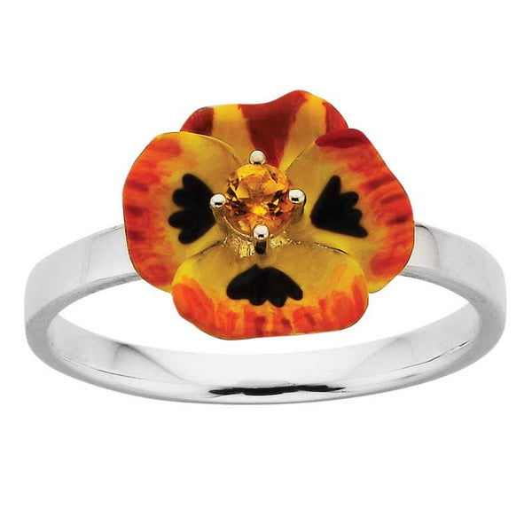 Karen Walker Pansy Ring, Small Pansy - Silver, Yellow Enamel, Citrine