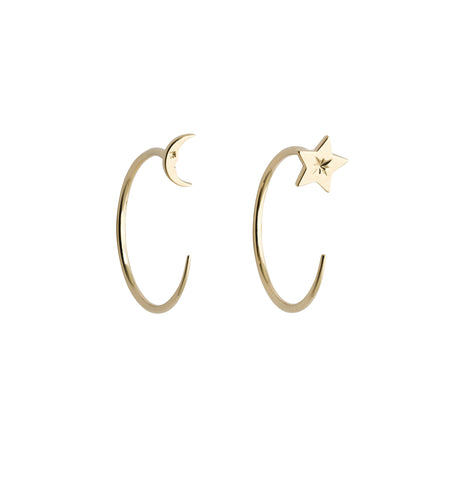 Karen Walker Moon & Star Hoops - 9ct Gold