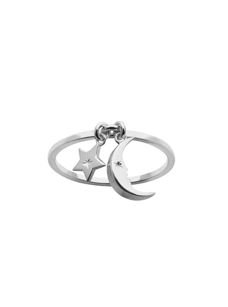 Karen Walker Moon & Star Charm Ring - Silver