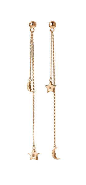 Karen Walker Moon & Star Pendulum Earrings - 9ct Rose Gold