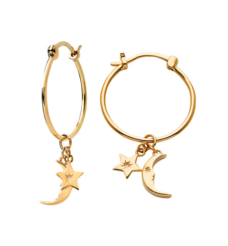 Karen Walker Moon & Star Charm Hoops - 9ct Gold