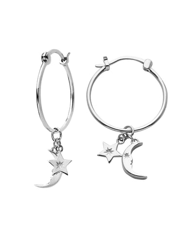 Karen Walker Moon & Star Hoops - Silver