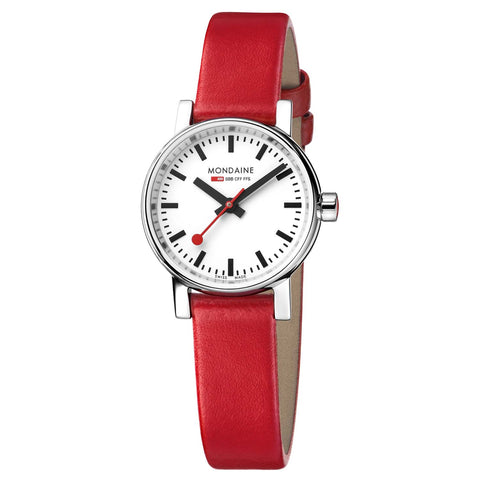 Mondaine evo2 Petite (26mm) - White Dial, Silver & Red Strap