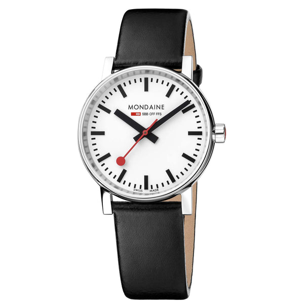 Mondaine evo2 (35mm) - White Dial, Silver & Black Strap