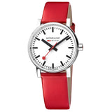 Mondaine evo2 (35mm) - White Dial, Silver & Red Strap