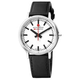 Mondaine stop2go BackLight - White Dial, Silver & Black Strap