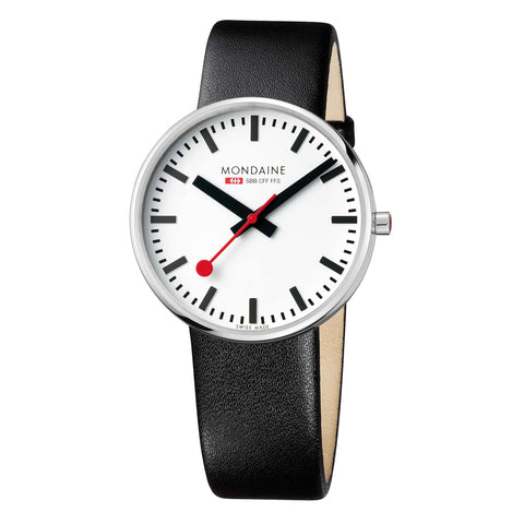 Mondaine Giant BackLight - White Dial, Silver & Black Strap