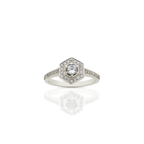 Meadowlark - Mini Hexagonal Engament Ring - 9ct White Gold & White Diamond