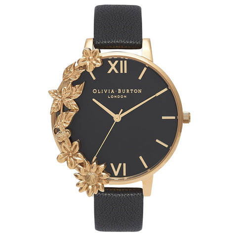 Olivia Burton - Black, Gold Floral Watch