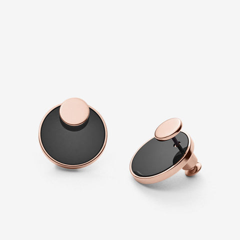 Skagen Ellen Onyx and Rose Gold-Tone Stud Earrings