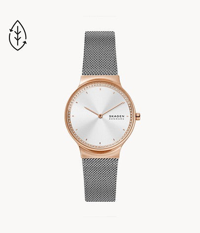 Freja Two-Hand Silver-Tone Stainless Mesh Watch