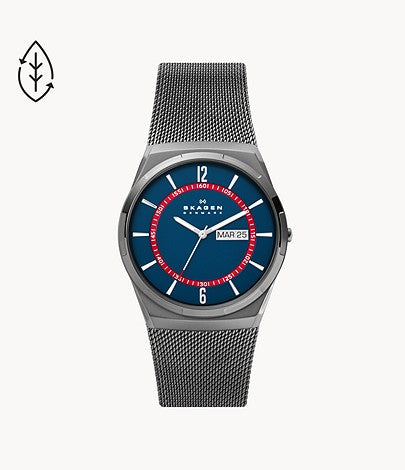 Skagen - Melbye Three-Hand Day-Date Charcoal Steel Mesh Watch