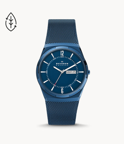 Skagen - Melbye Three-Hand, Day/Date Stainless Mesh Watch - Ocean Blue