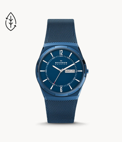 Skagen - Melbye Three-Hand, Day/Date Stainless Mesh Watch - Ocean Blue