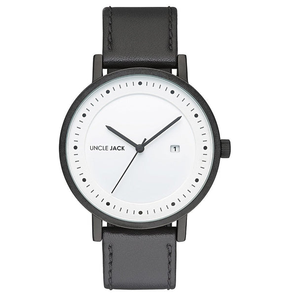 Uncle Jack Leather Watch - Black & White