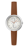 Furla - Silver Dial Brown Leather Strap Watch