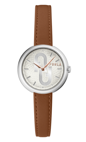 Furla - Silver Dial Brown Leather Strap Watch