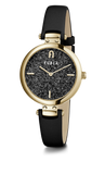 Furla - Glitter Pin Gold Black Leather Watch