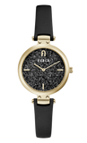 Furla - Glitter Pin Gold Black Leather Watch