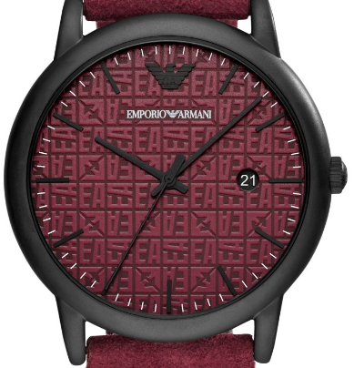 Emporio Armani -  Three-Hand Burgundy WITH BLACK LEATHER STRAP