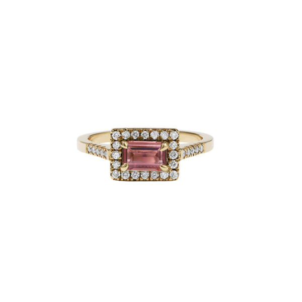 Meadowlark - Arizona Ring Petite - 9ct Yellow Gold - Pink Tourmaline - White Diamond