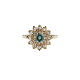 Meadowlark - Dahlia Engagement Ring - 9ct Yellow Gold, Green Sapphire & White Diamond