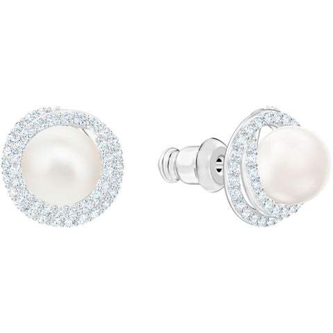 Originally Pierced Earrings, White, Rhodium Plating