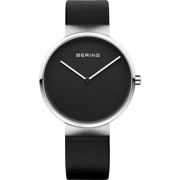 Bering - Gents Black Dial Black Leather Strap Watch