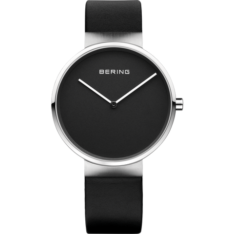 Bering - Gents Black Dial Black Leather Strap Watch
