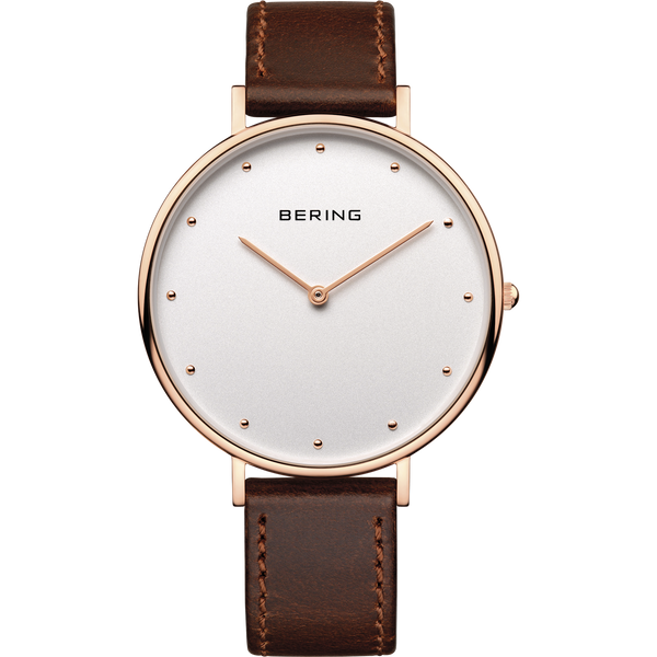 Bering - Rose & Brown Leather Gents Watch