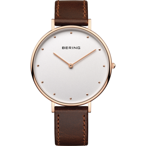 Bering - Rose & Brown Leather Gents Watch
